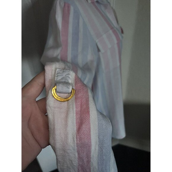 Ellen Tracy Striped Button-Front Shirt w/Roll-Tab Sleeves Womens L Pink/Blue - Picture 5 of 9